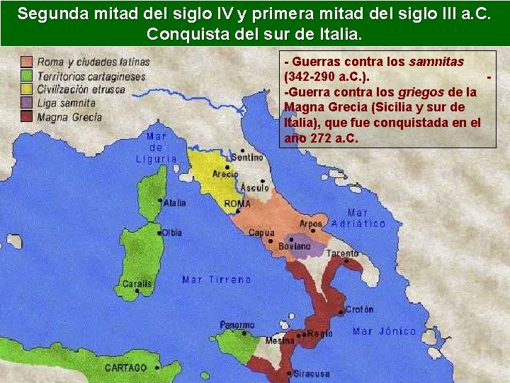 Segunda mitad del siglo IV y primera mitad del siglo III a. C. Conquista Segunda mitad del siglo IV y primera mitad del siglo III a. C. Conquista