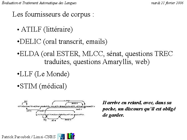 Évaluation et Traitement Automatique des Langues mardi 21 février 2006 Les fournisseurs de corpus