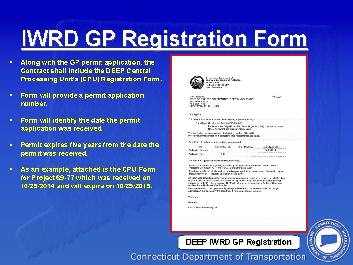 IWRD GP Registration Form § Along with the GP permit application, the Contract shall