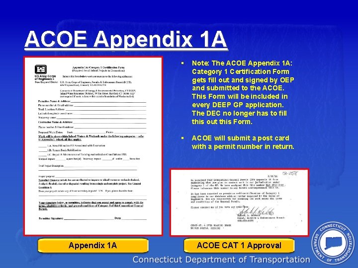 ACOE Appendix 1 A § Note: The ACOE Appendix 1 A: Category 1 Certification