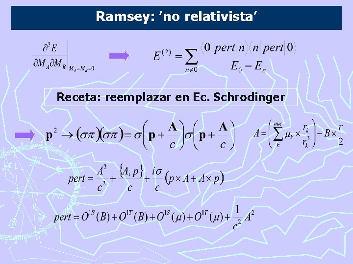 Ramsey: ’no relativista’ Receta: reemplazar en Ec. Schrodinger 