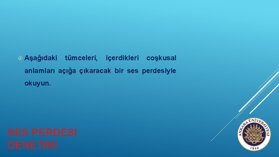  Aşağıdaki tümceleri, içerdikleri coşkusal anlamları açığa çıkaracak bir ses perdesiyle okuyun. SES PERDESI