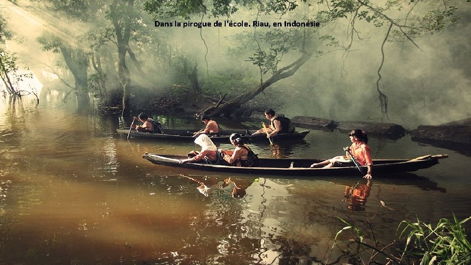 Dans la pirogue de l'école. Riau, en Indonésie 