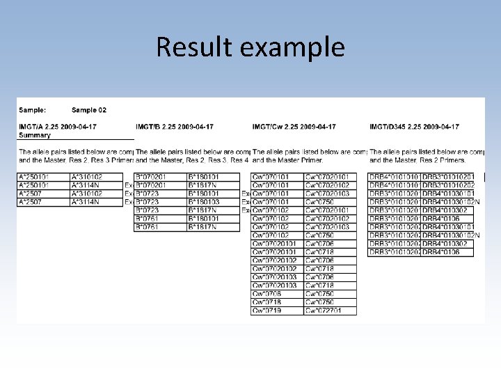 Result example 