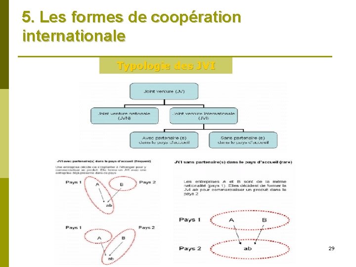 5. Les formes de coopération internationale Typologie des JVI 29 