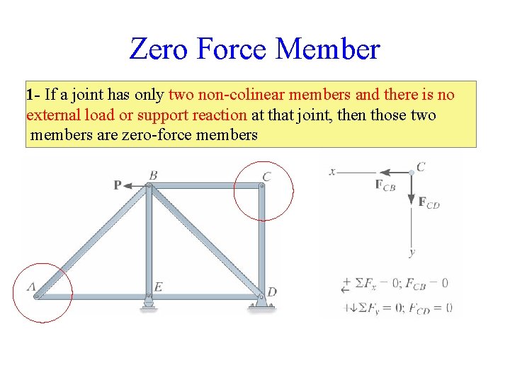 Zero Force Member 1 - If a joint has only two non-colinear members and