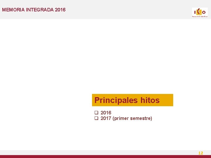 MEMORIA INTEGRADA 2016 Principales hitos q 2016 q 2017 (primer semestre) 12 