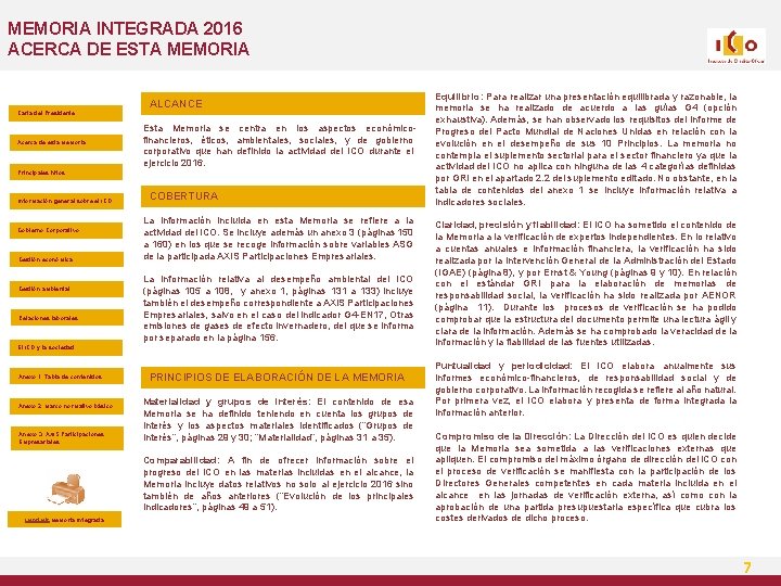 MEMORIA INTEGRADA 2016 ACERCA DE ESTA MEMORIA Carta del Presidente Acerca de esta Memoria