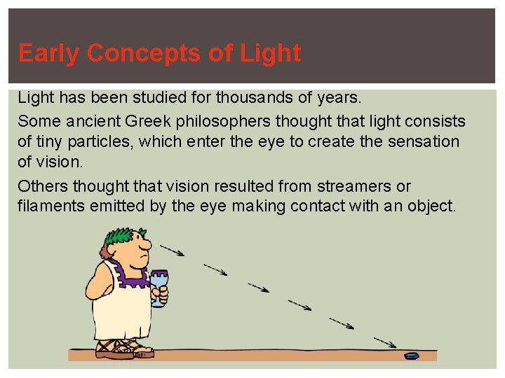 Early Concepts of Light has been studied for thousands of years. Some ancient Greek