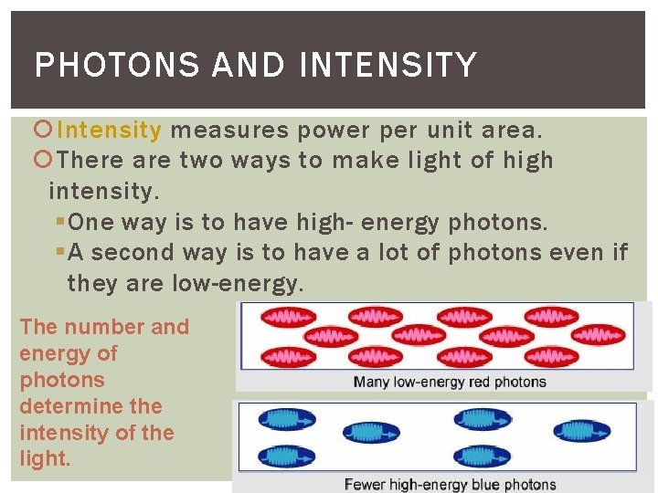 PHOTONS AND INTENSITY Intensity measures power per unit area. There are two ways to