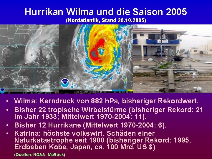 Hurrikan Wilma und die Saison 2005 (Nordatlantik, Stand 26. 10. 2005) • Wilma: Kerndruck