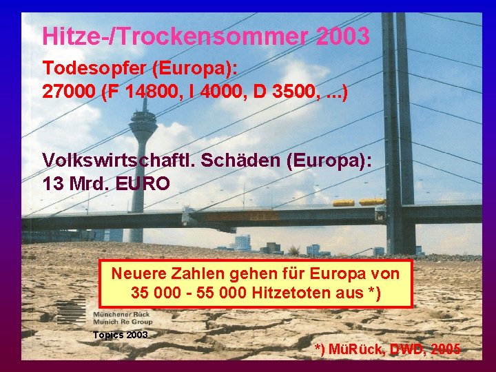 Hitze-/Trockensommer 2003 Todesopfer (Europa): 27000 (F 14800, I 4000, D 3500, . . .