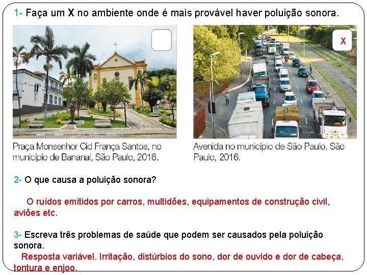 . 1 - Faça um X no ambiente onde é mais provável haver poluição