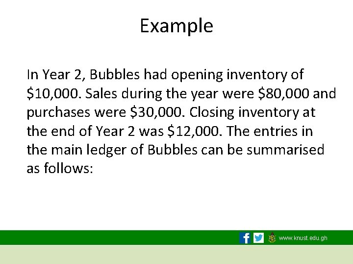 Example In Year 2, Bubbles had opening inventory of $10, 000. Sales during the