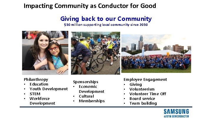 Impacting Community as Conductor for Good Giving back to our Community $10 million supporting