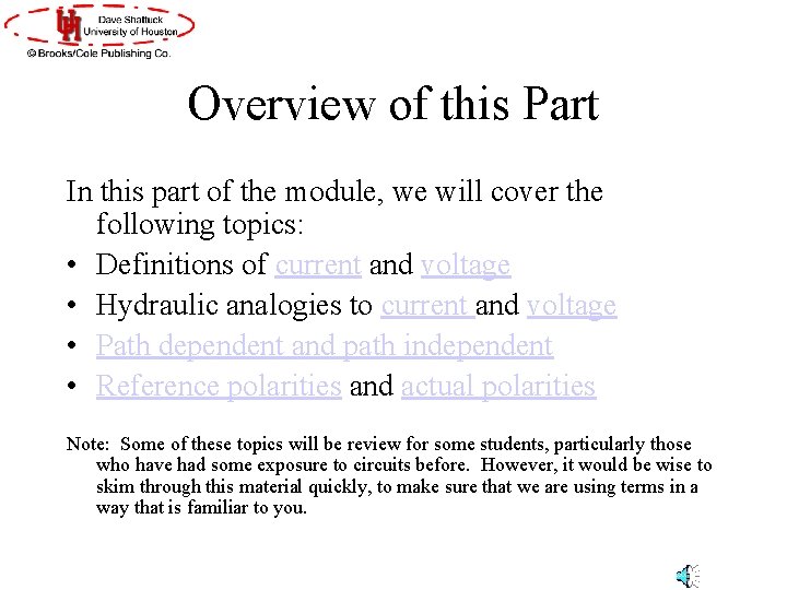 Overview of this Part In this part of the module, we will cover the Overview of this Part In this part of the module, we will cover the