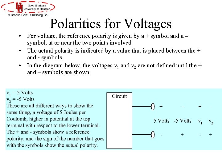 Polarities for Voltages • For voltage, the reference polarity is given by a + Polarities for Voltages • For voltage, the reference polarity is given by a +