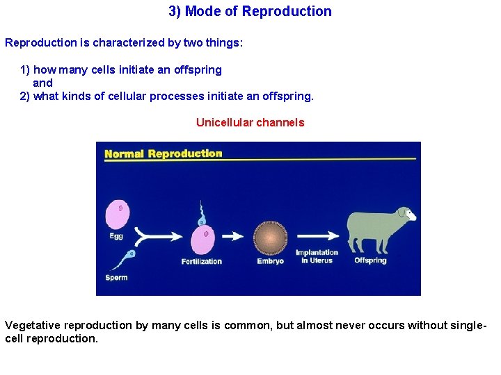 3) Mode of Reproduction is characterized by two things: 1) how many cells initiate