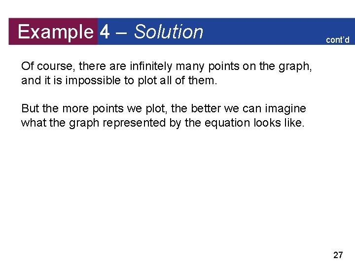 Example 4 – Solution cont’d Of course, there are infinitely many points on the