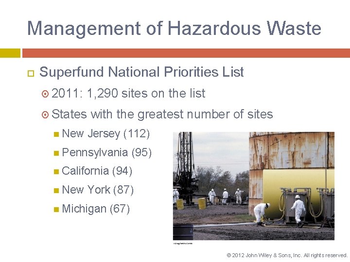 Management of Hazardous Waste Superfund National Priorities List 2011: 1, 290 sites on the