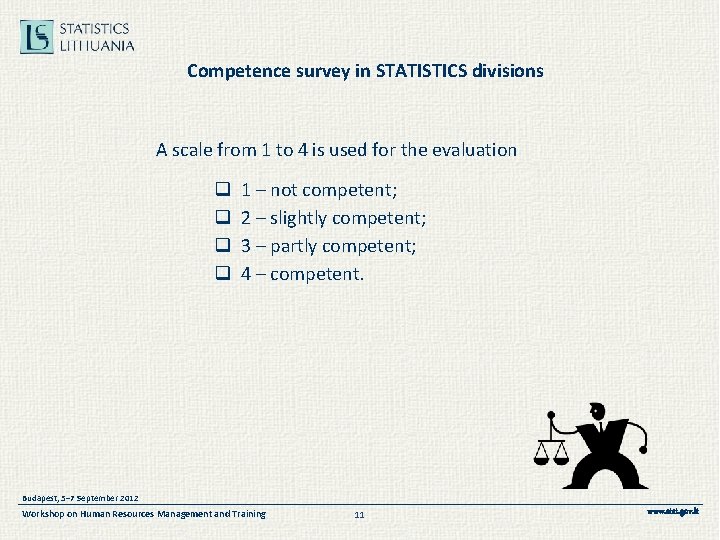 Competence survey in STATISTICS divisions A scale from 1 to 4 is used for