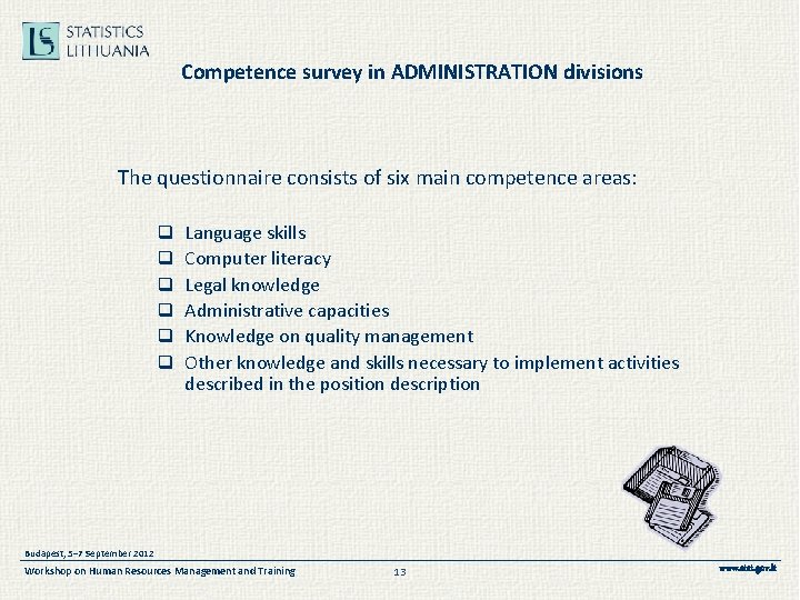 Competence survey in ADMINISTRATION divisions The questionnaire consists of six main competence areas: q