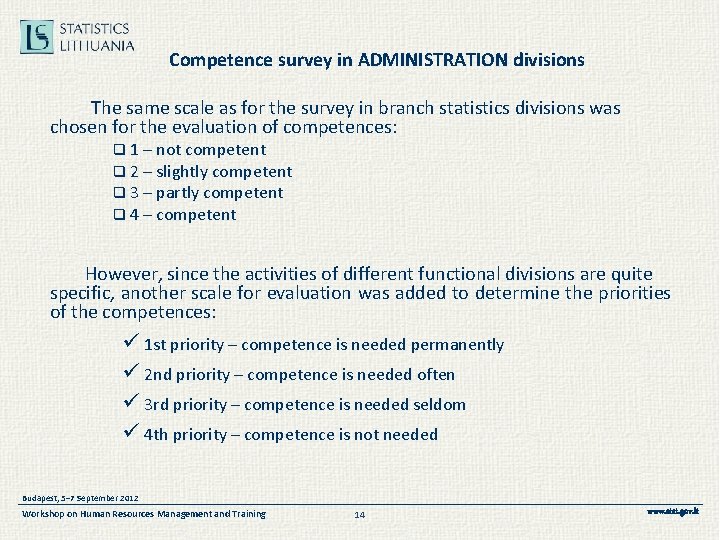 Competence survey in ADMINISTRATION divisions The same scale as for the survey in branch