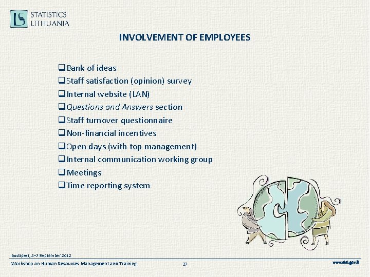 INVOLVEMENT OF EMPLOYEES q. Bank of ideas q. Staff satisfaction (opinion) survey q. Internal