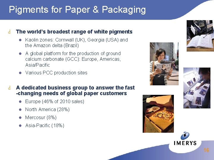 Pigments for Paper & Packaging d d The world’s broadest range of white pigments