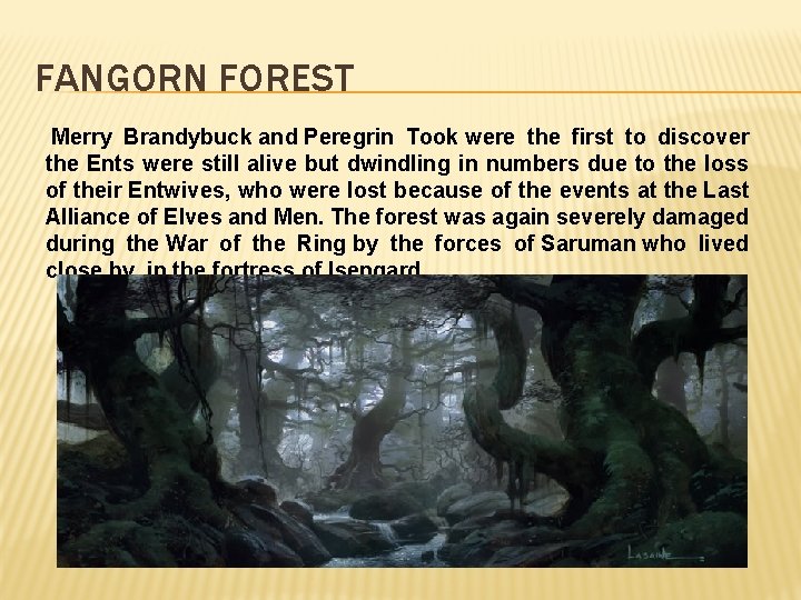 FANGORN FOREST Merry Brandybuck and Peregrin Took were the first to discover the Ents