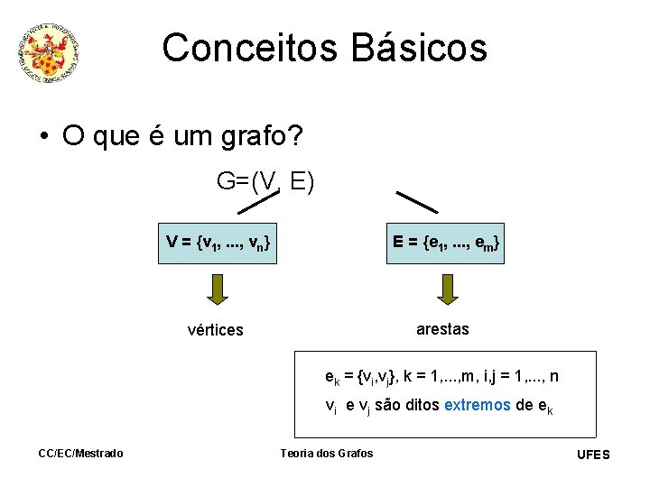 Conceitos Básicos • O que é um grafo? G=(V, E) V = {v 1,