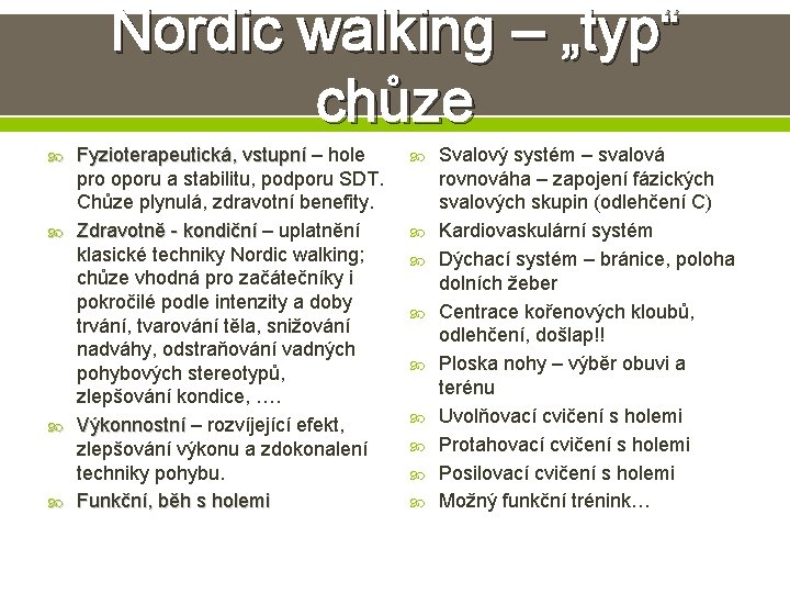 Nordic walking – „typ“ chůze Fyzioterapeutická, vstupní – hole Fyzioterapeutická, vstupní pro oporu a Nordic walking – „typ“ chůze Fyzioterapeutická, vstupní – hole Fyzioterapeutická, vstupní pro oporu a
