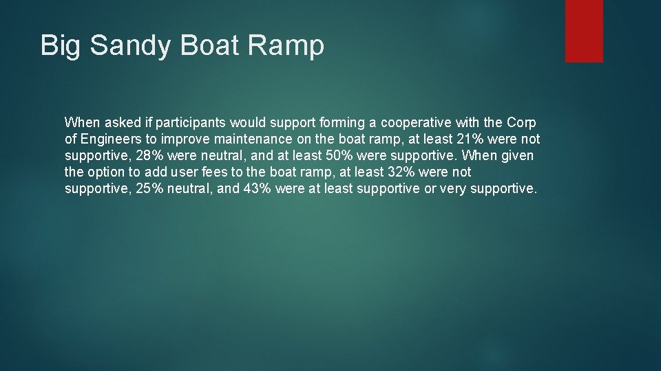 Big Sandy Boat Ramp When asked if participants would support forming a cooperative with