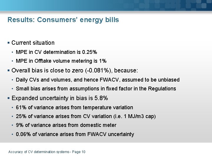 Results: Consumers’ energy bills § Current situation • MPE in CV determination is 0.