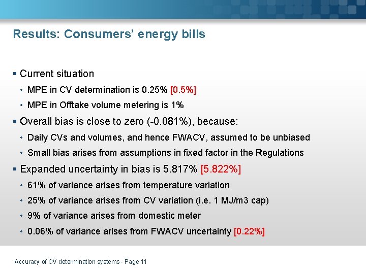 Results: Consumers’ energy bills § Current situation • MPE in CV determination is 0.