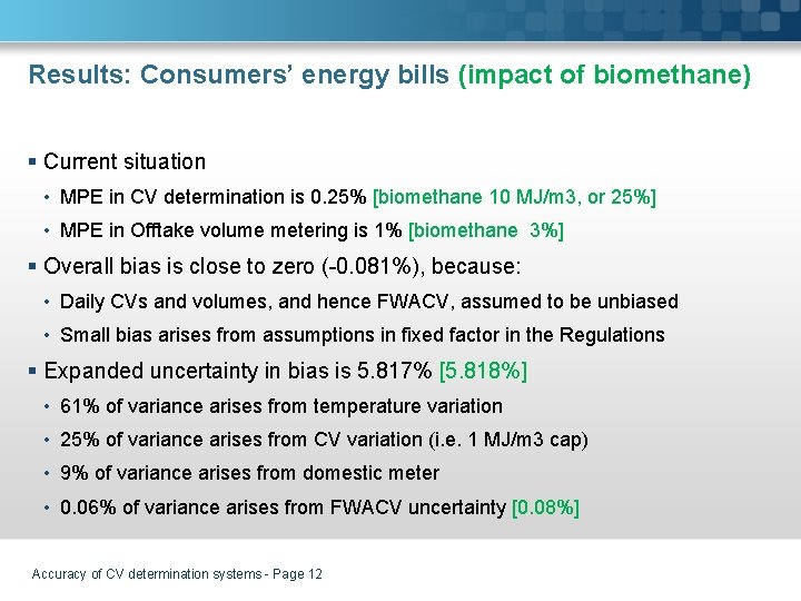 Results: Consumers’ energy bills (impact of biomethane) § Current situation • MPE in CV