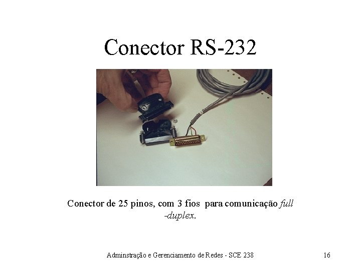 Conector RS-232 Conector de 25 pinos, com 3 fios para comunicação full -duplex. Adminstração