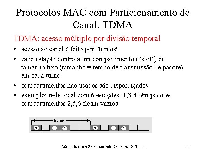 Protocolos MAC com Particionamento de Canal: TDMA: acesso múltiplo por divisão temporal • acesso