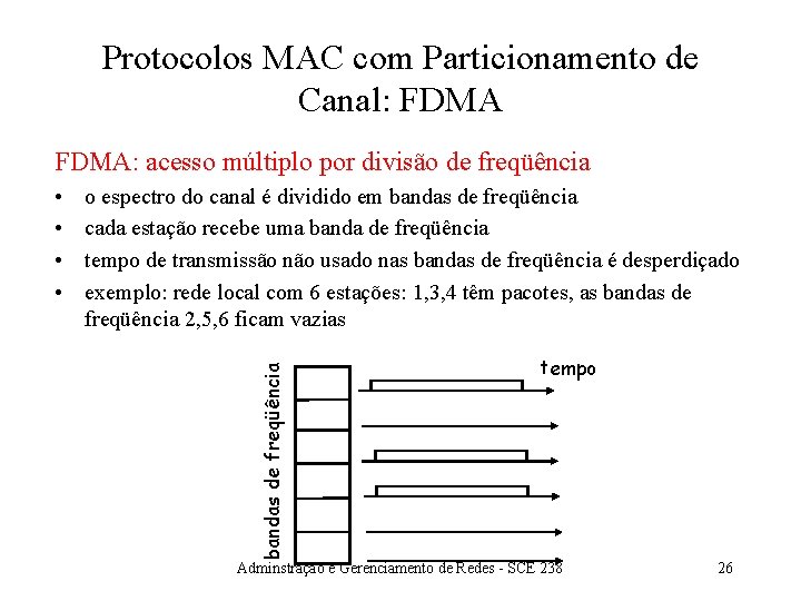 Protocolos MAC com Particionamento de Canal: FDMA: acesso múltiplo por divisão de freqüência o