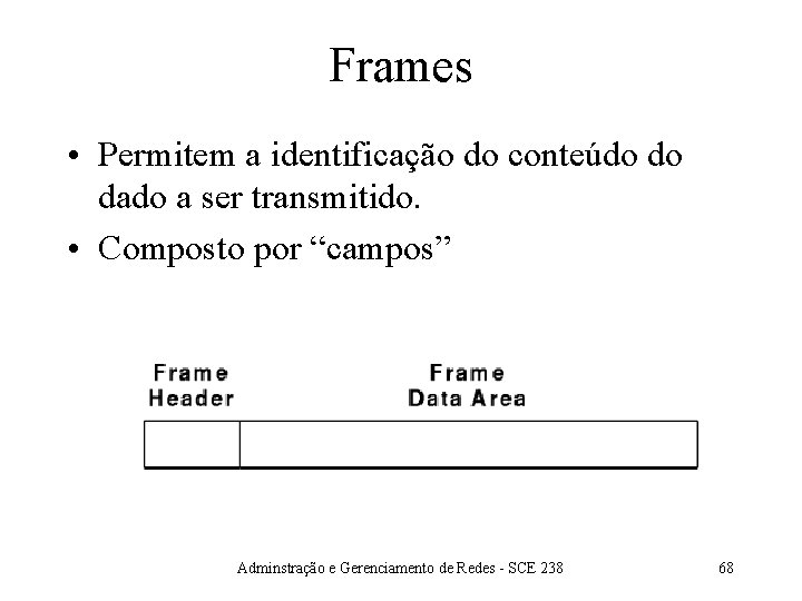 Frames • Permitem a identificação do conteúdo do dado a ser transmitido. • Composto