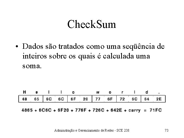 Check. Sum • Dados são tratados como uma seqüência de inteiros sobre os quais