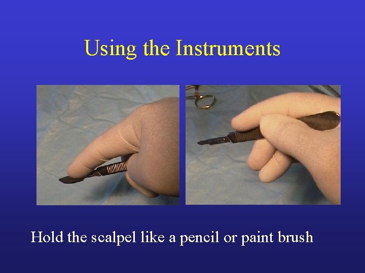 Using the Instruments Hold the scalpel like a pencil or paint brush Using the Instruments Hold the scalpel like a pencil or paint brush