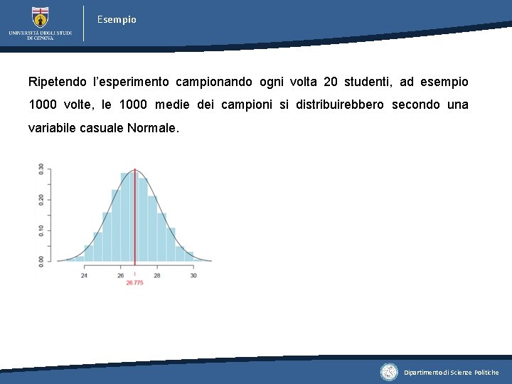 Esempio Ripetendo l’esperimento campionando ogni volta 20 studenti, ad esempio 1000 volte, le 1000 Esempio Ripetendo l’esperimento campionando ogni volta 20 studenti, ad esempio 1000 volte, le 1000