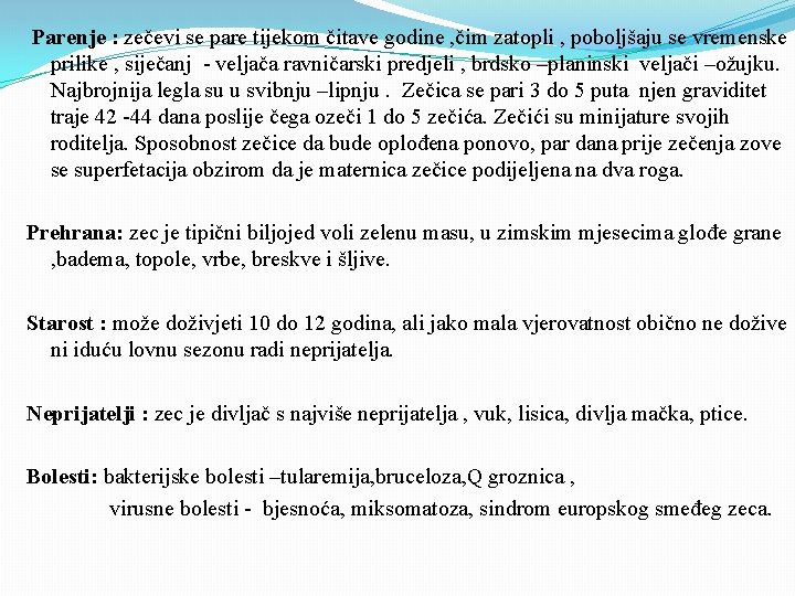 Parenje : zečevi se pare tijekom čitave godine , čim zatopli , poboljšaju se