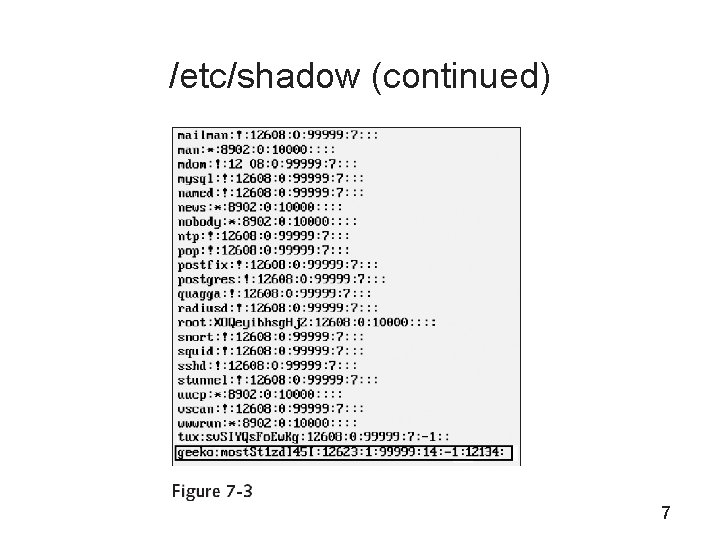 /etc/shadow (continued) 7 