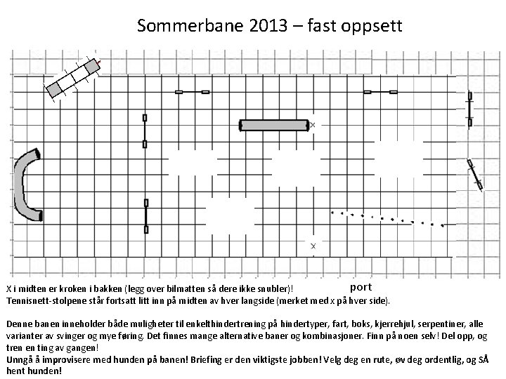 Sommerbane 2013 – fast oppsett port X i midten er kroken i bakken (legg