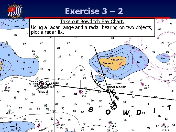 Exercise 3 – 2 Take out Bowditch Bay Chart. Using a radar range and