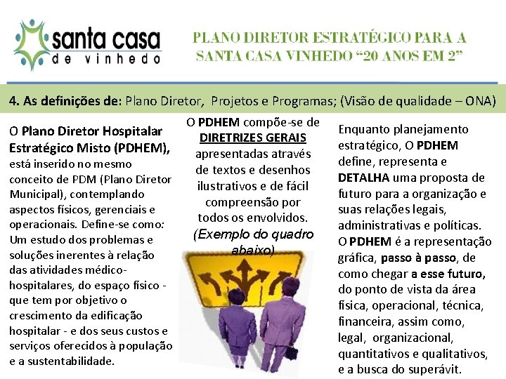 4. As definições de: Plano Diretor, Projetos e Programas; (Visão de qualidade – ONA)