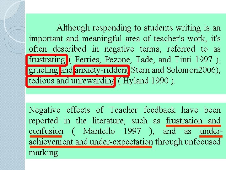 Although responding to students writing is an important and meaningful area of teacher's work,