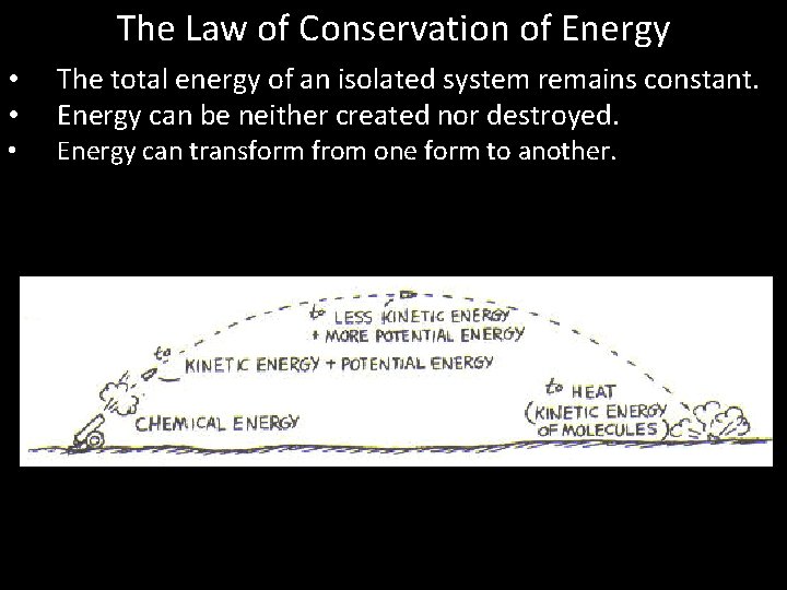 The Law of Conservation of Energy • • • The total energy of an